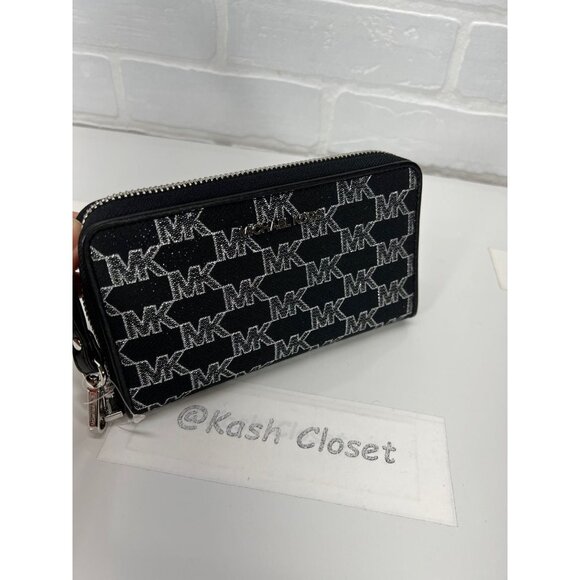 Michael Kors phone wristlet large wallet MK signature black multi - Picture 3 of 6